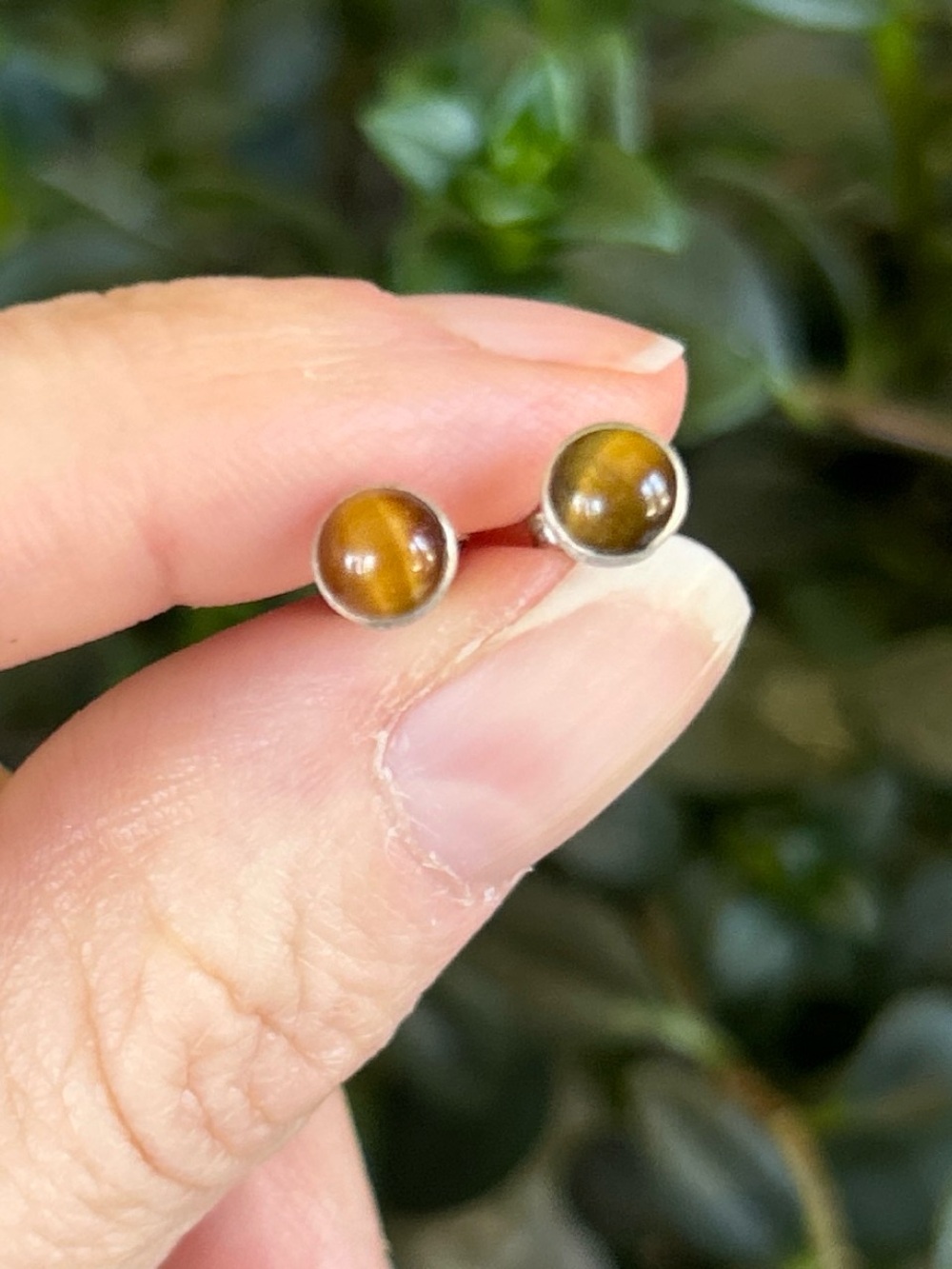 Sterling Silver Tiger's Eye Stud Earrings - Brown